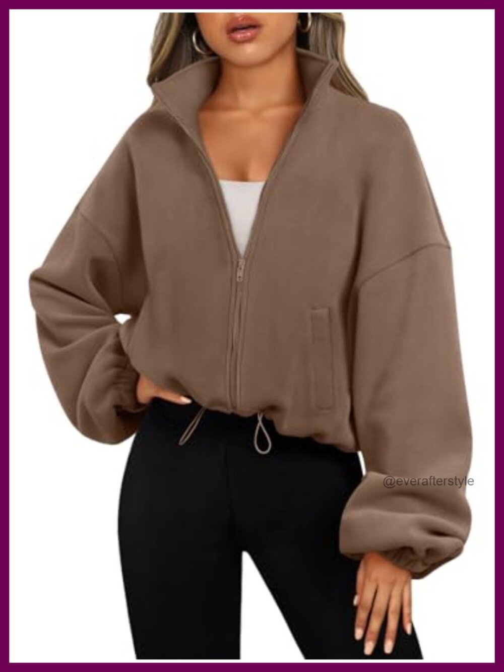 Women's Oversized Cropped Fleece Jacket Full Zip Sweatshirt